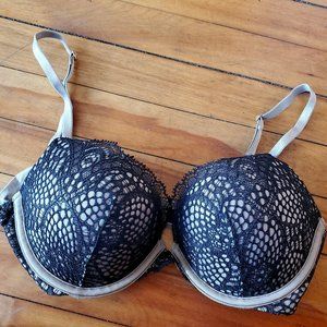 Victoria's Secret Very Sexy Push-up Bra, Black Lace & Taupe Satin, Size 34C NWOT